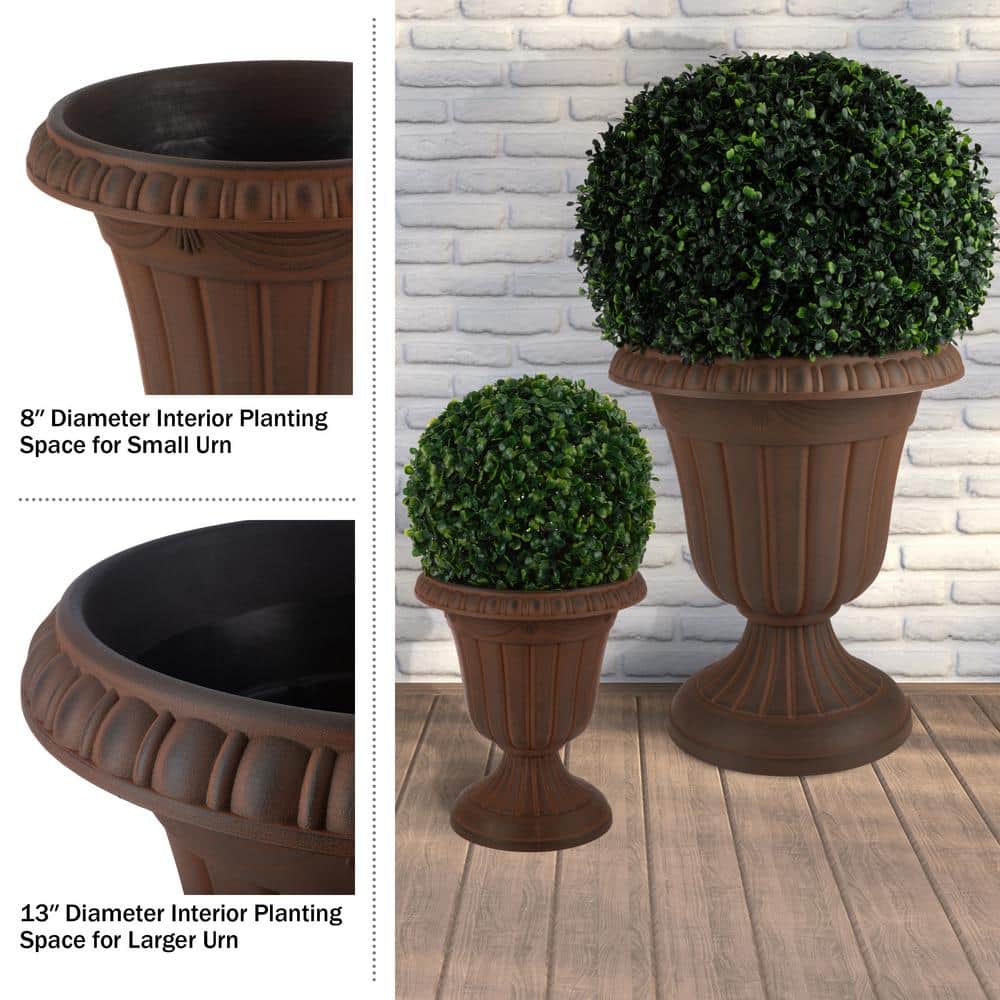 Brown Recycled Plastic Outdoor Urn Planter Set