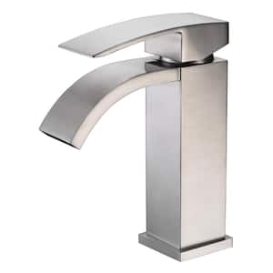 Modern Single-Handle Single-Hole Bathroom Faucet in Brushed Nickel