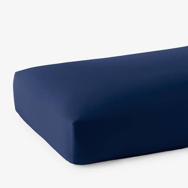 The Company Store Company Cotton Wrinkle-Free Sateen Blue Sapphire Sateen Queen Fitted Sheet