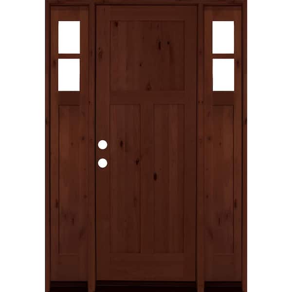 Krosswood Doors 60 in. x 96 in. Alder 3 Panel Right-Hand/Inswing Clear Glass Red Mahogany Stain Wood Prehung Front Door with Sidelites