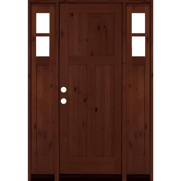 Krosswood Doors 70 in. x 96 in. Alder 3 Panel Right-Hand/Inswing Clear Glass Red Mahogany Stain Wood Prehung Front Door with Sidelites