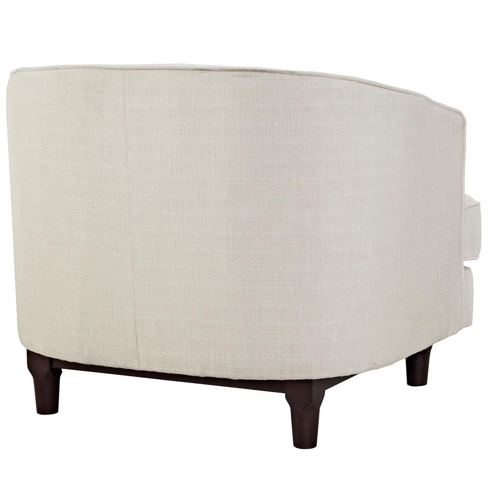 Coastal Elegance Beige Polyester Barrel Armchair with Walnut Wood Base