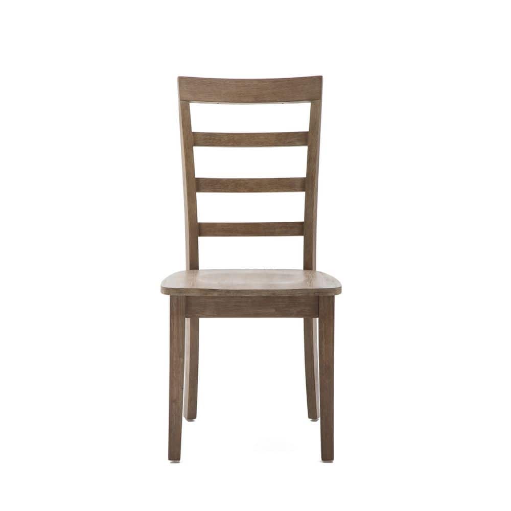 Set of 2 Gray Ladderback Rubberwood Dining Chairs