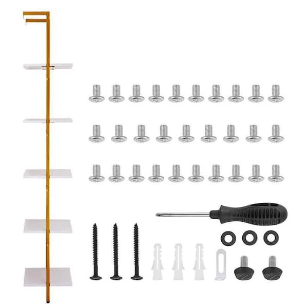 5-Tier Ladder Shelf Wall-Mount Metal Storage, 11.81 in. W x 15.75 in. D Gold White Steel Solid Decorative Wall Shelf