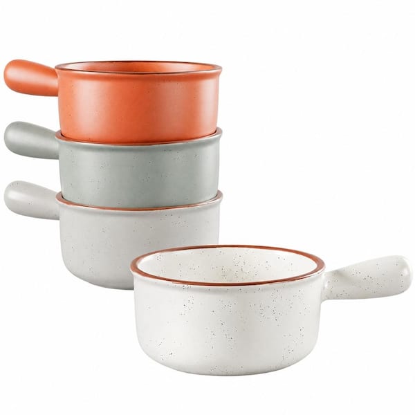 Set of 4 Ceramic Soup Bowls with Ergonomic Handles 15 oz Capacity Each Oven, Microwave, Dishwasher Safe