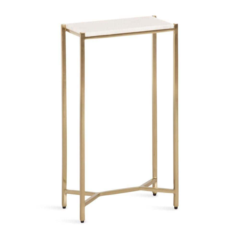 Aguilar 12 in. White/Gold Rectangle Marble End Table - thumbnail 3