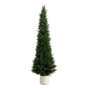 6 ft. UV Resistant Artificial Cedar Tree in Decorative White Planter (Indoor/Outdoor)