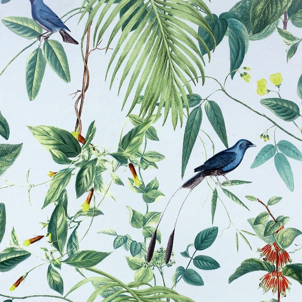 Nanette Light Blue Tropical Garden Wallpaper Sample