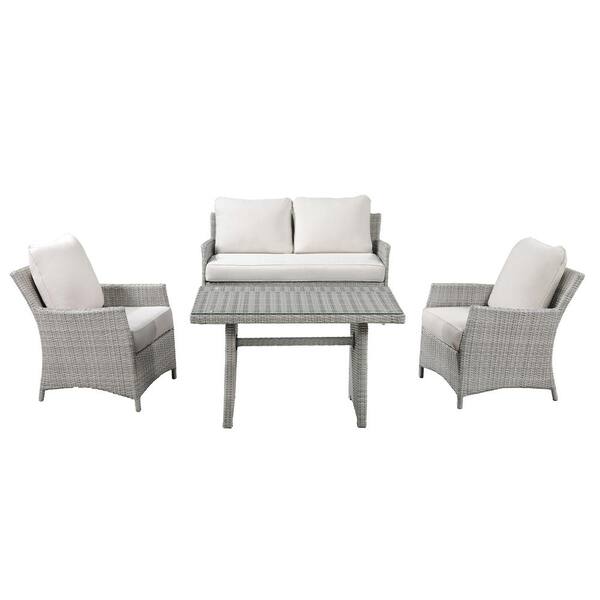 OVE Decors Diana 4-Piece Wicker Patio Conversation Set with Beige Cushion  15PCS-DI1A04-BE - The Home Depot