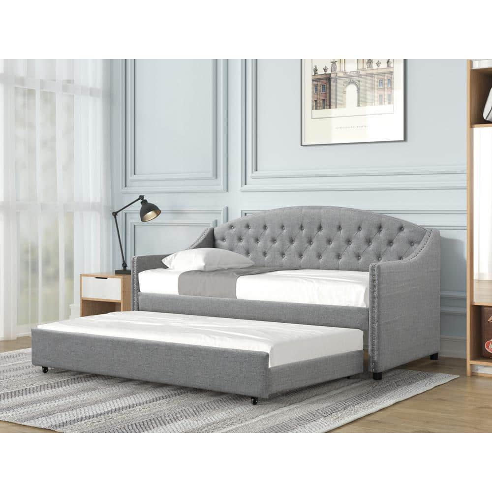 Dwell Home Inc Cooper Gray Linen Twin Daybed With Trundle BS-COP-DB-GR ...