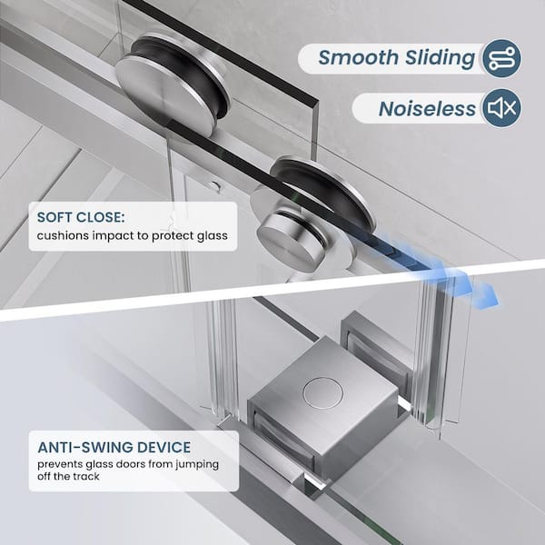 44 in. 48 in. W x 74 in. H Sliding Frameless Shower Door in Brushed Nichel Finish with Clear Tempered Glass