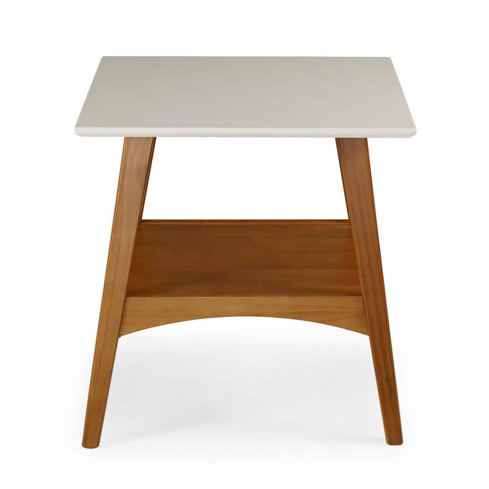 Mid-Century Modern Pine End Table in White and Brown