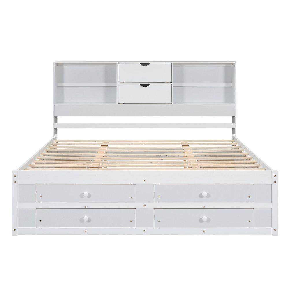 Gray Wood Frame King Size Platform Bed with Storage Headboard and 8 Drawers - thumbnail 4