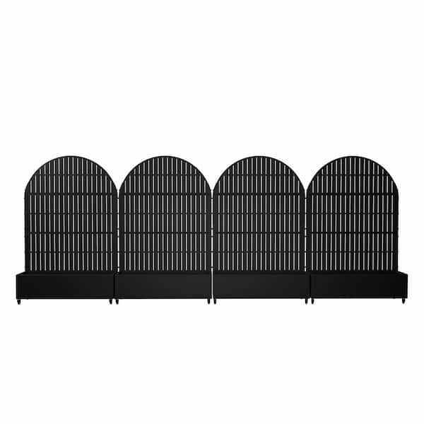 4PK, Arch Metal Planter Box with Trellis with Wheels Black