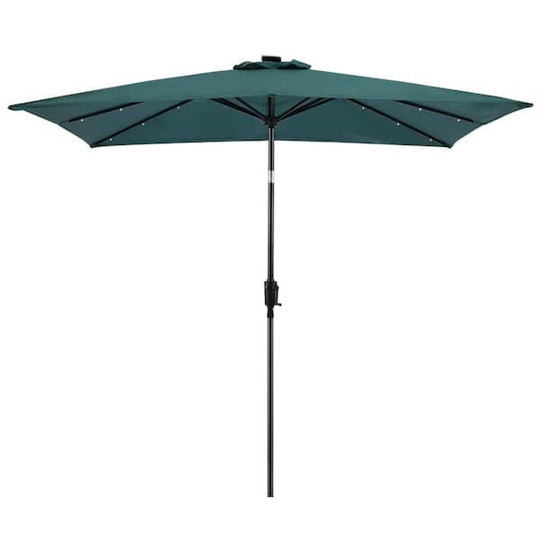 Sun-Ray 9 ft. x7 ft. Rectangular Market Patio Umbrella Solar Lighted in Hunter Green