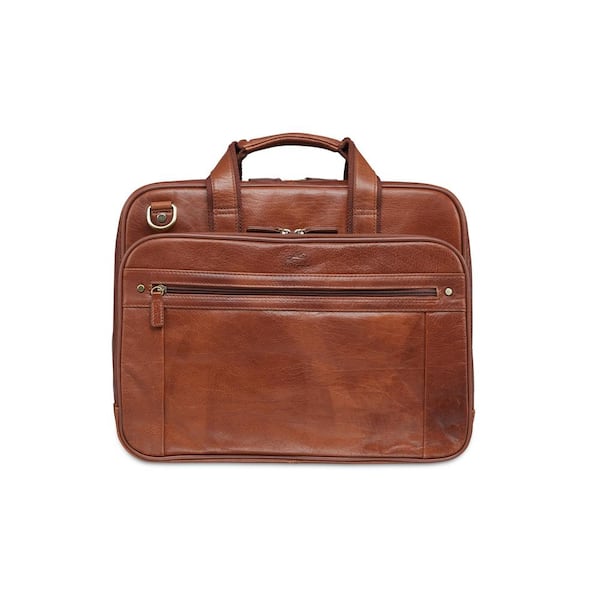 MANCINI Arizona Collection Cognac Leather Double Compartment Briefcase ...