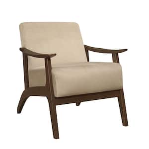 Lonita Light Brown Velvet Upholstery Solid Wood Walnut Finish Accent Chair