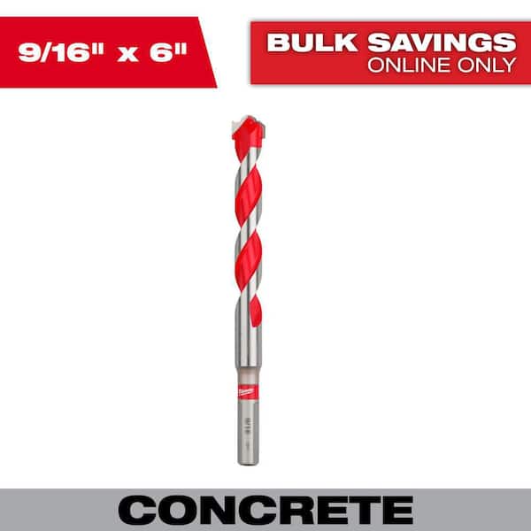 Milwaukee 9/16 in. x 4 in. x 6 in. Carbide Hammer Drill Bit for Concrete, Stone and Masonry Drilling