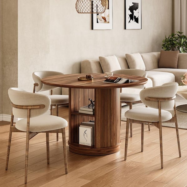 Moronia Farmhouse Brown Round Wood 47 in. Pedestal Dining Table Seats 6