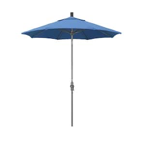 7.5 ft. Grey Aluminum Market Collar Tilt Crank Lift Patio Umbrella in Frost Blue Olefin