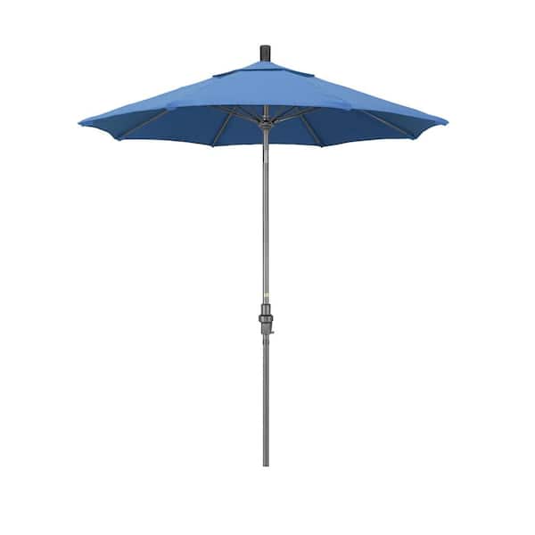 California Umbrella 7.5 ft. Grey Aluminum Market Collar Tilt Crank Lift Patio Umbrella in Frost Blue Olefin