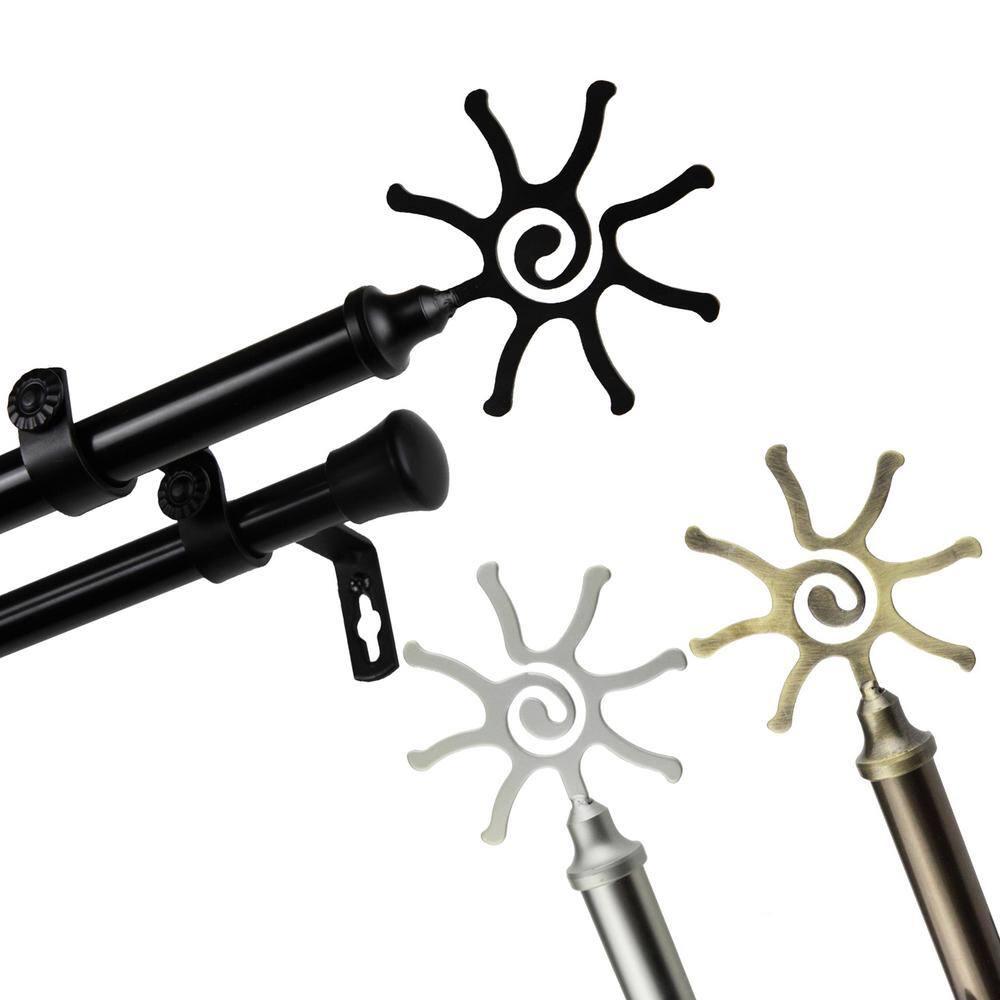 66 in. - 120 in. Adjustable 13/16 in. Double Curtain Rod in Black with Sole