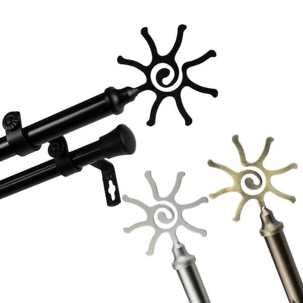 Unbranded 120 in. - 170 in. Adjustable 13/16 in. Double Curtain Rod in Black with Sole Finials