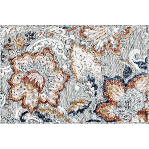 Tayse Rugs Tropic Floral Gray 2 ft. x 3 ft. Indoor/Outdoor Area Rug