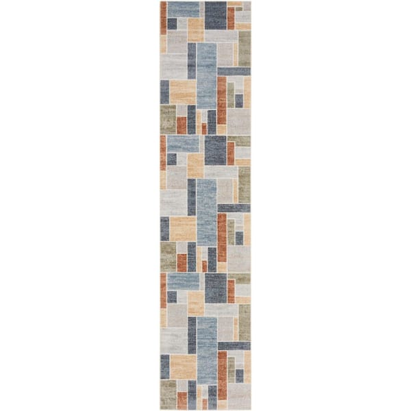 Nourison Astra Machine Washable Multicolor 2 ft. x 8 ft. Paneled Contemporary Kitchen Runner Area Rug