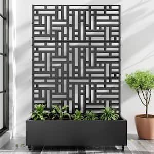 72 in. x 47 in. Black Outdoor Metal Privacy Screen Raised Planter Box Wall Decor