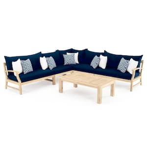 Kooper 6-Piece Wood Outdoor Sectional Set with Sunbrella Navy Blue Cushions