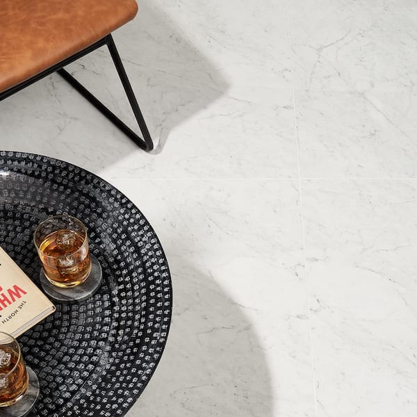 Saroshi Carrara Giola 23.62 in. x 47.24 in. Polished Marble Look Porcelain Floor and Wall Tile (15.5 sq. ft./Case)