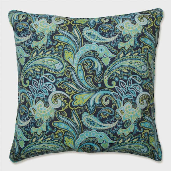 Pillow Perfect Paisley Blue/Green Pretty Square Outdoor Throw Pillow