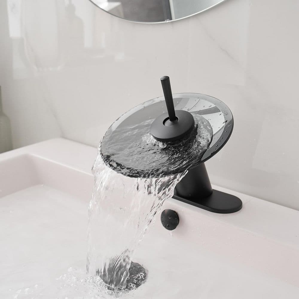 Matte Black Stainless Steel Waterfall Bathroom Faucet with Deck Plate