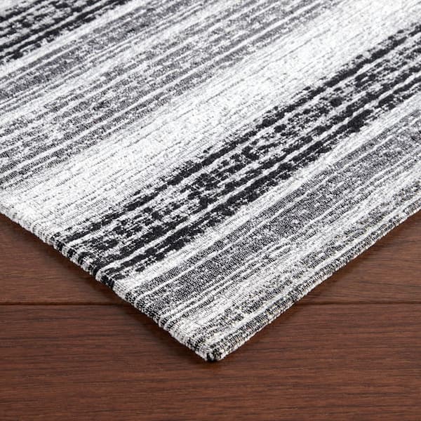 Stella Ticking Stripe Black/Grey 20 in. x 50 in. Slip-Resistant Kitchen Runner Mat