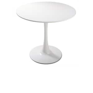 31.5 in. Round White Wood Dining Table End Table Leisure (Seats-2)