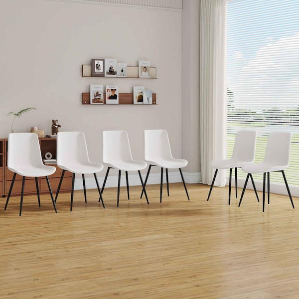 Polibi Modern White/Black Faux Leather Seat Dining Chairs Set of 6 for Kitchen, Living, Dining Room