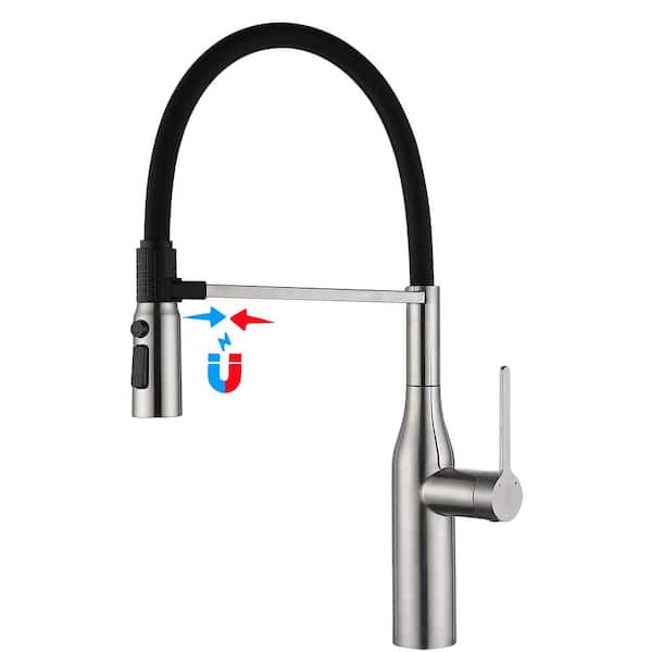 Magnetic 22in. Single Handle Pull Down Sprayer Kitchen Faucet with 360° Swivel Spray Wand in Brushed Nickel