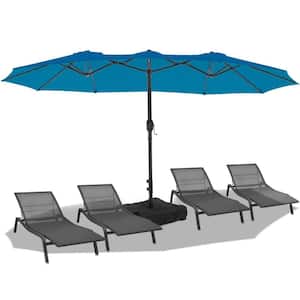 15 ft. Patio Market Umbrella Double-Sided Outdoor Patio Umbrella UV Protection with Crank Handle and Base in Royal Blue