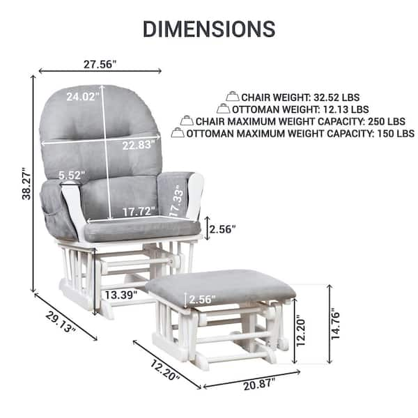 Glider and Ottoman Set by Naomi Home Finish White Cushion Color Gray