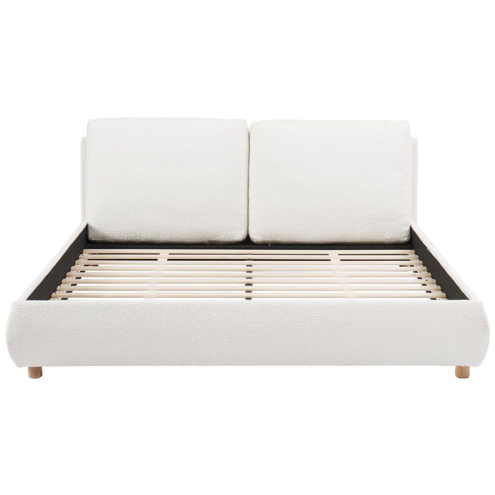 Linden White Boucle Fabric Upholstered Wood Frame Queen Size Platform Bed with Removable Pillow Headboard - thumbnail 4
