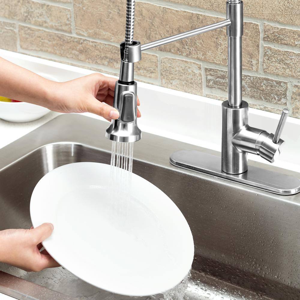 Stainless Steel Pull-Down Kitchen Faucet with Soap Dispenser