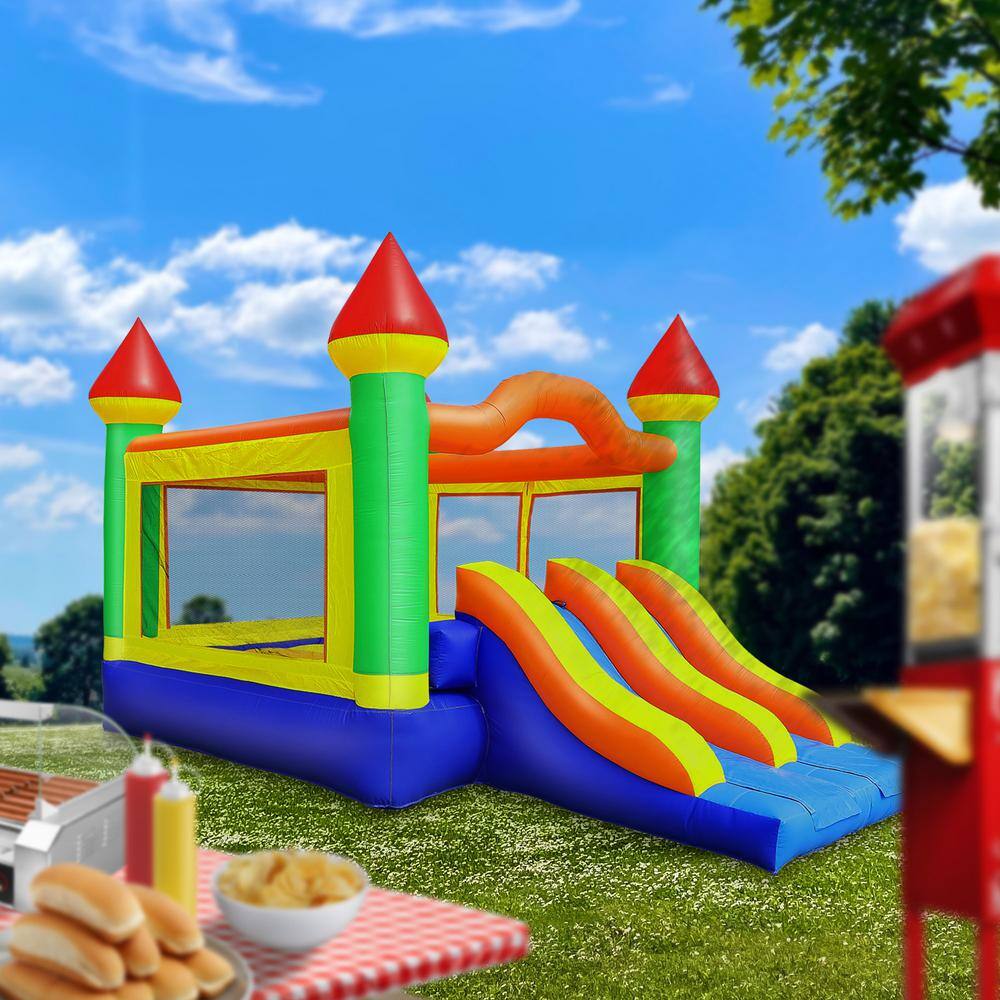Mega Party Bounce House with Double Slide in Multicolor PVC