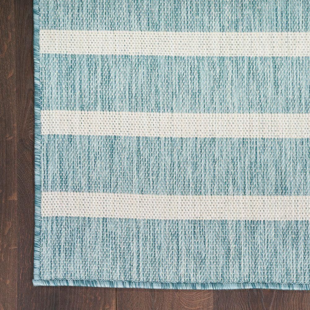 Aqua Ivory 8' x 10' Striped Synthetic Flatweave Rug
