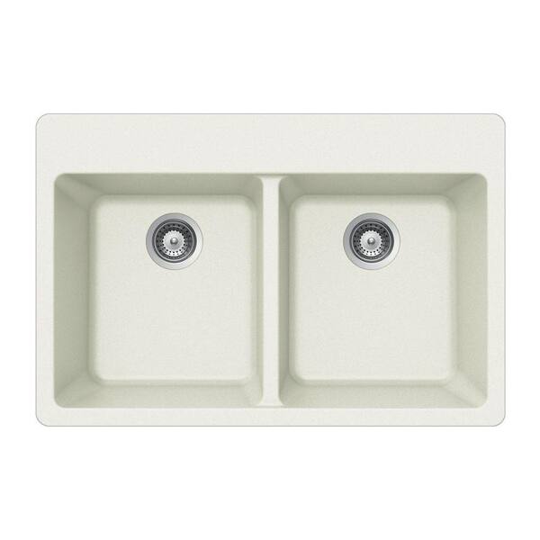 HOUZER Madison Series Drop-In Granite 33x22x9.5 0-hole Double Basin Kitchen Sink in Alpina