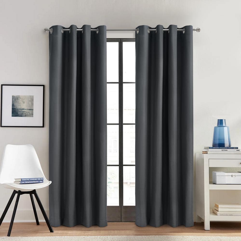 Alpine Charcoal Polyester Solid 52 in. W x 63 in. L Grommet Indoor Blackout