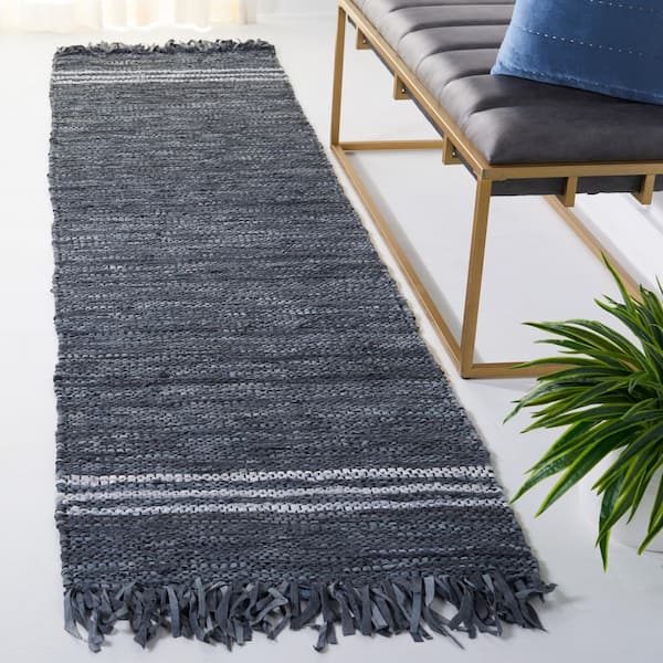 Vintage Leather 2 ft. x 9 ft. Gray/Ivory Striped Border Runner Rug