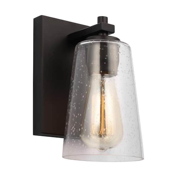 Generation Lighting Mercer 5 in. 1-Light Midnight Black Traditional Wall Sconce with Clear Seeded Glass Shade