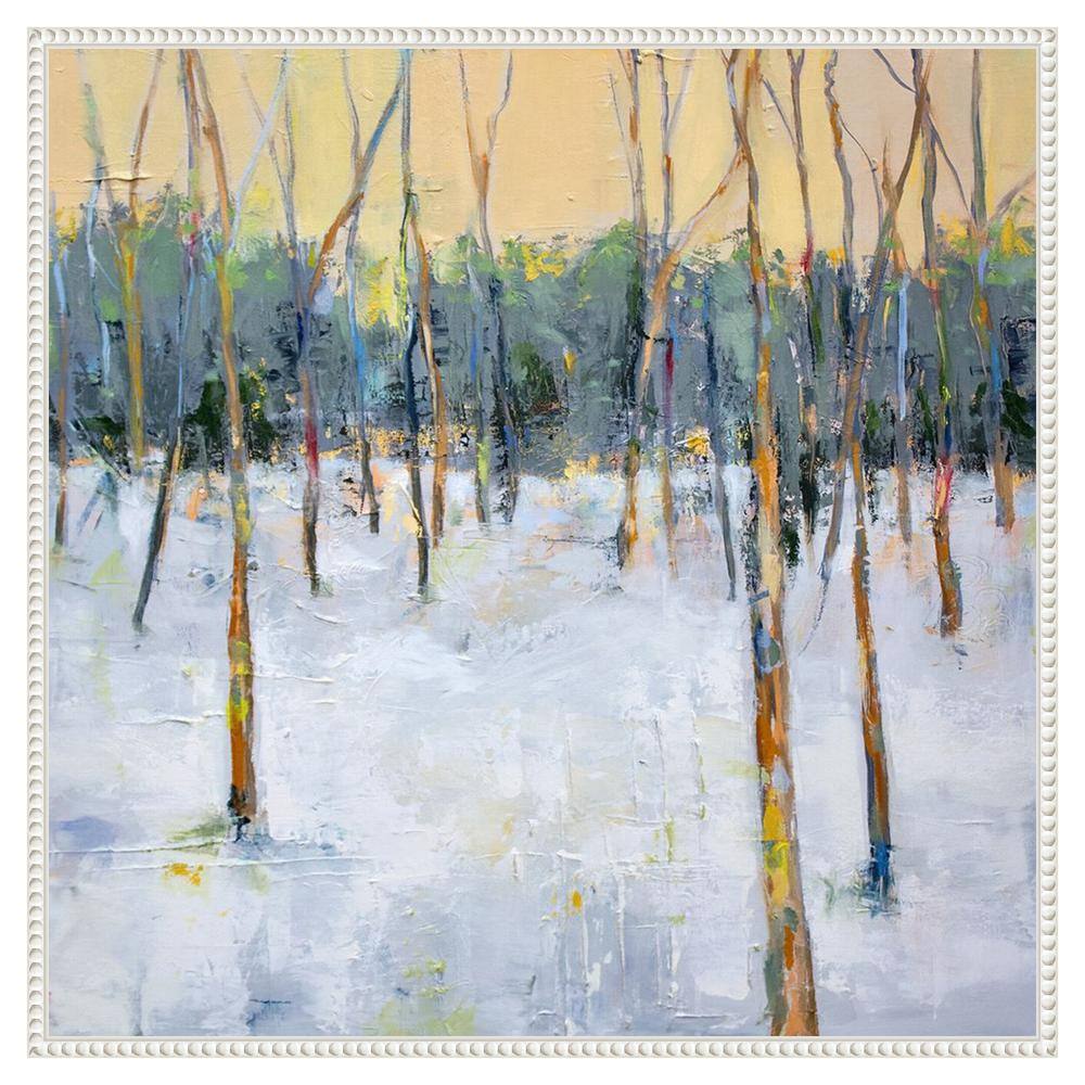 30"x30" White Beaded Frame Winter Forest Canvas Art