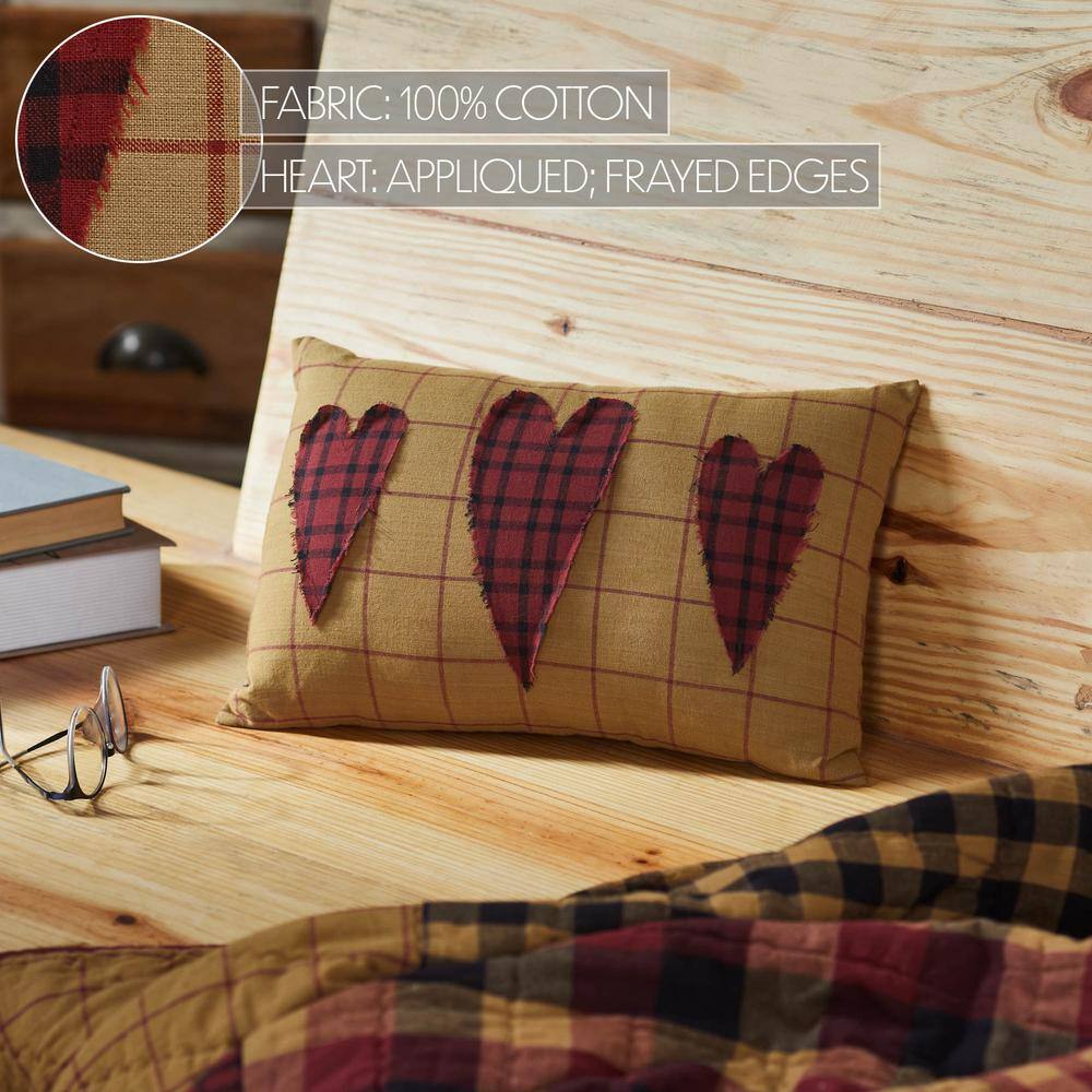Burgundy Heart Applique Rectangular Cotton Pillow 9.5x14